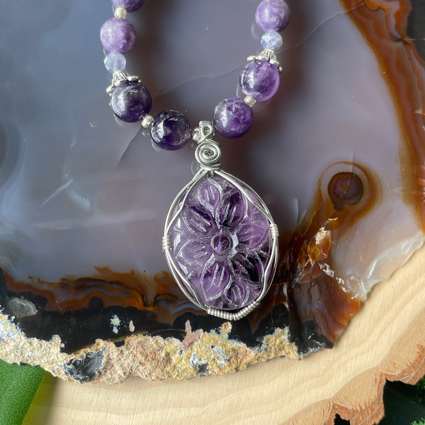 Rowan • Lepidolite, Amethyst + Lavender Amethyst Flower Necklace