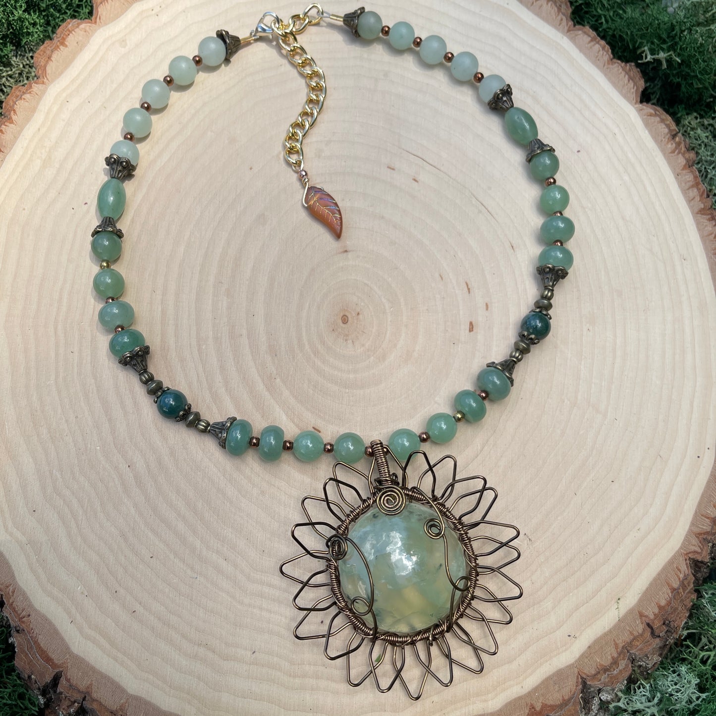 Aviva • Prehnite, Aventurine + Moss Agate Sunflower Necklace