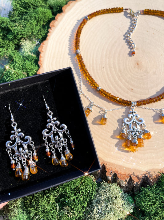 The Sunshine Alchemy Set • Brazilian Citrine Chandelier Necklace + Earrings