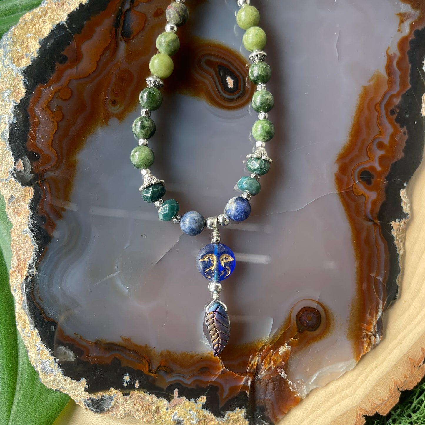 Valerie • Dioptase, Sodalite + Moss Agate Moon Choker