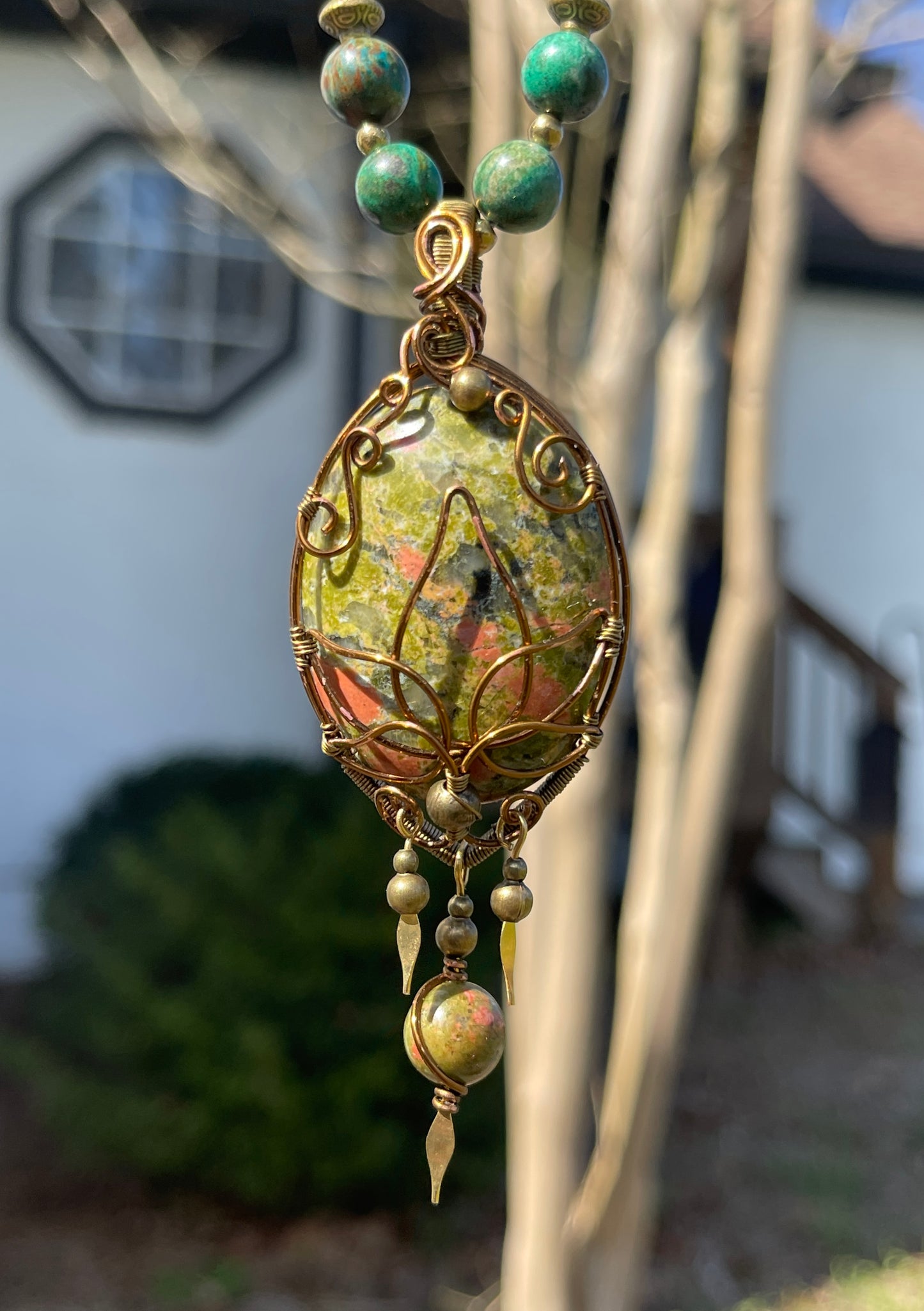 Amaris • Unakite, Shattuckite, Tigers Eye + Hessonite Garnet Necklace
