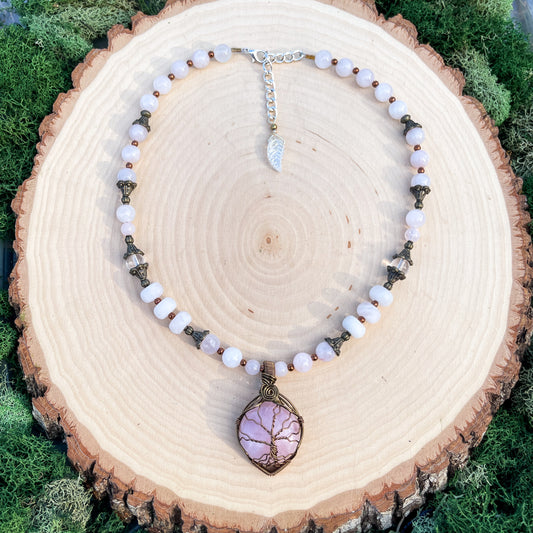 Magnolia • Rose Quartz Tree of Life Necklace