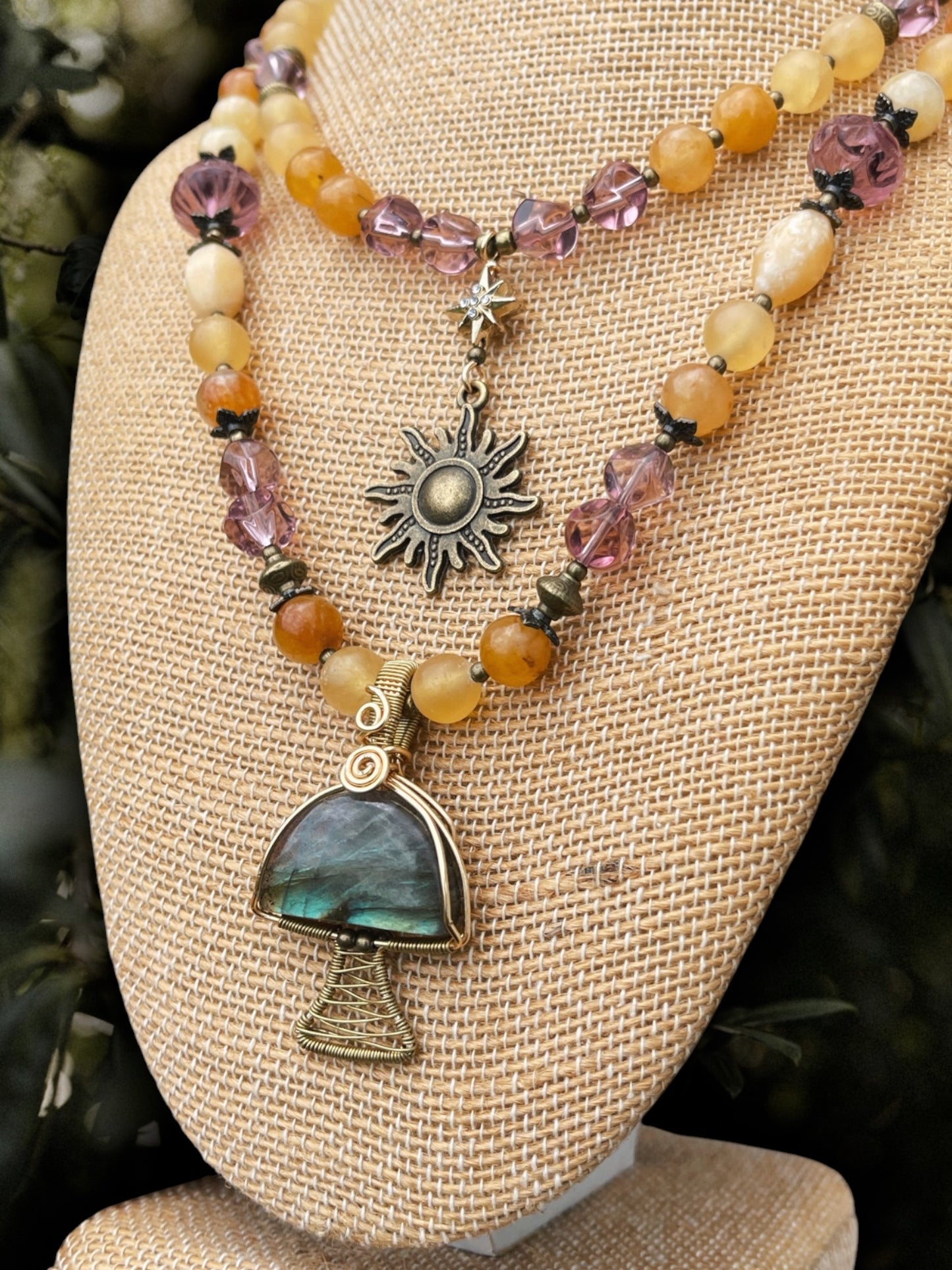 Magic Mushroom • Honey Calcite, Labradorite, Purple Jade & Glass Set