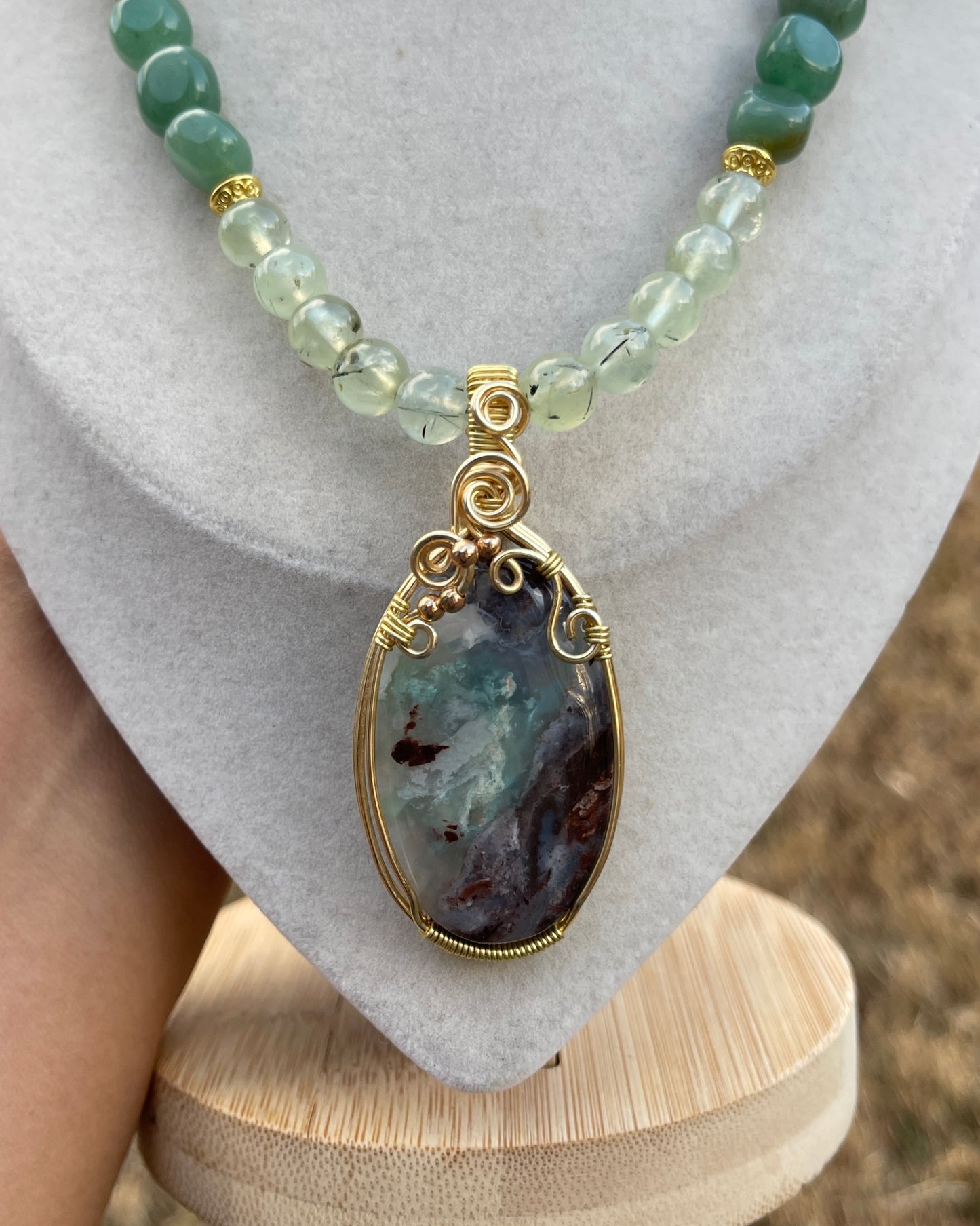Evergreen • Aqua Chalcedony, Prehnite, Chinese Jade + Aventurine Necklace