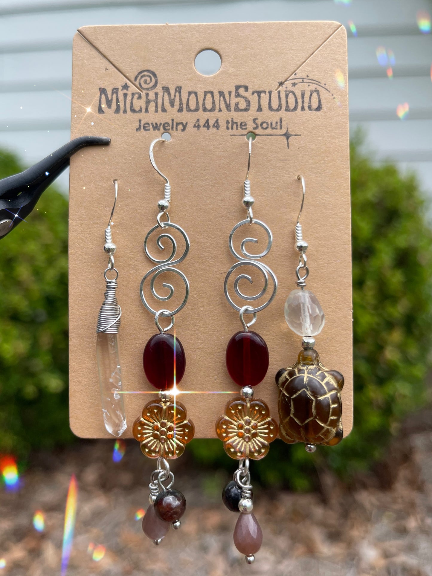 Amber + Clear Quartz Earrings Set