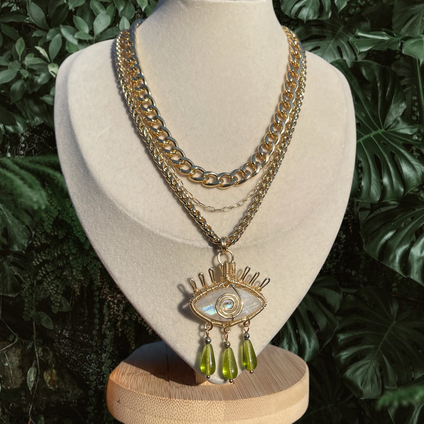 Moonstone Eye + Gold Chain Stack