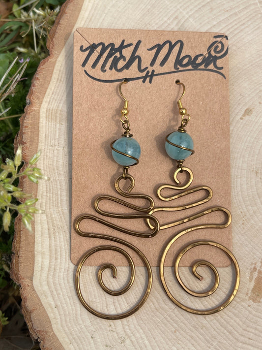 Large Spiral Aquamarine Earrings