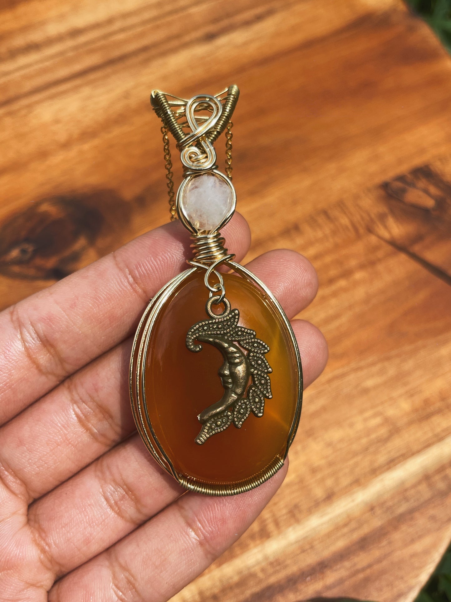 Honey Agate + Moonstone Pendant