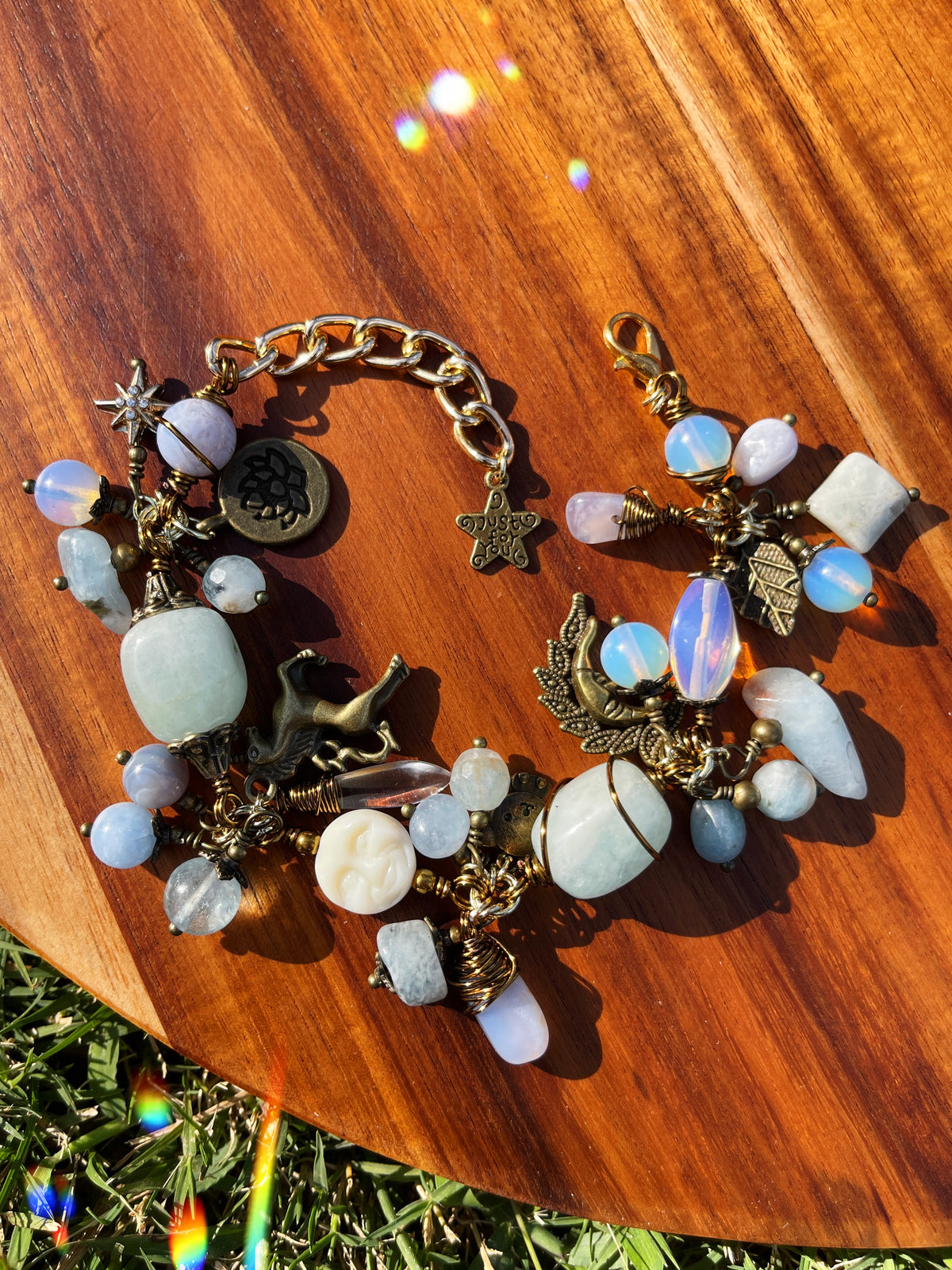 Iridessa • Aquamarine, Opalite + Blue Lace Agate Charm Bracelet