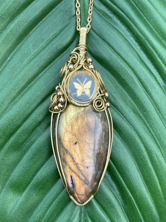 XL Golden Butterfly Labradorite Pendant