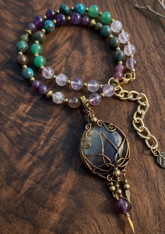 Indira • Rainbow Fluorite, Lepidolite, Shattuckite + Lilac Amethyst Necklace