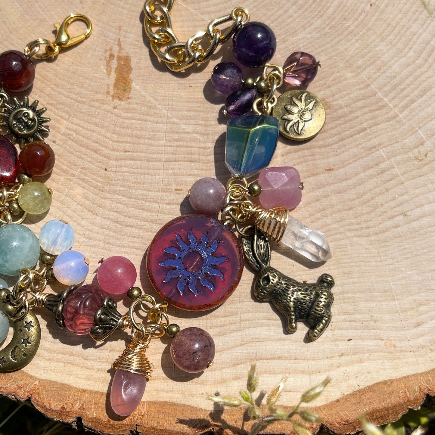 March • Prism Lumina 🪐 Amber, Opalite, Strawberry, Green Garnet, Citrine + Aquamarine Charm Bracelet