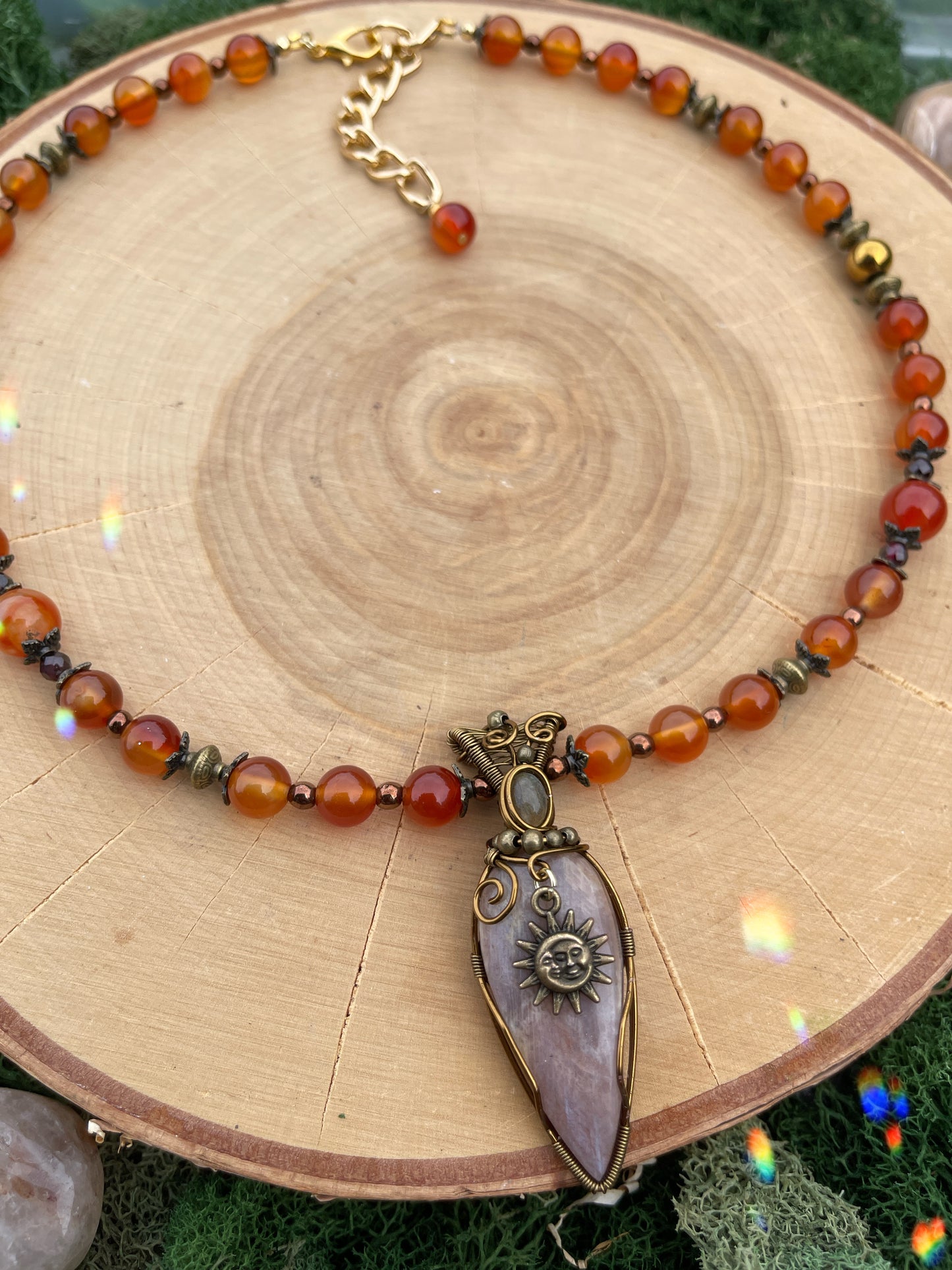 Solmara • Belmorite Moonstone, Labradorite + Orange Agate Necklace