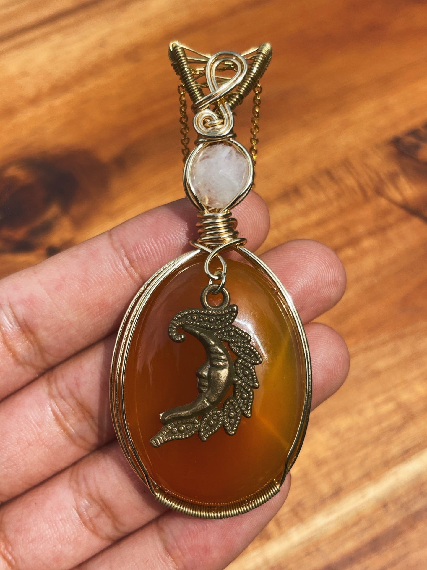 Honey Agate + Moonstone Pendant