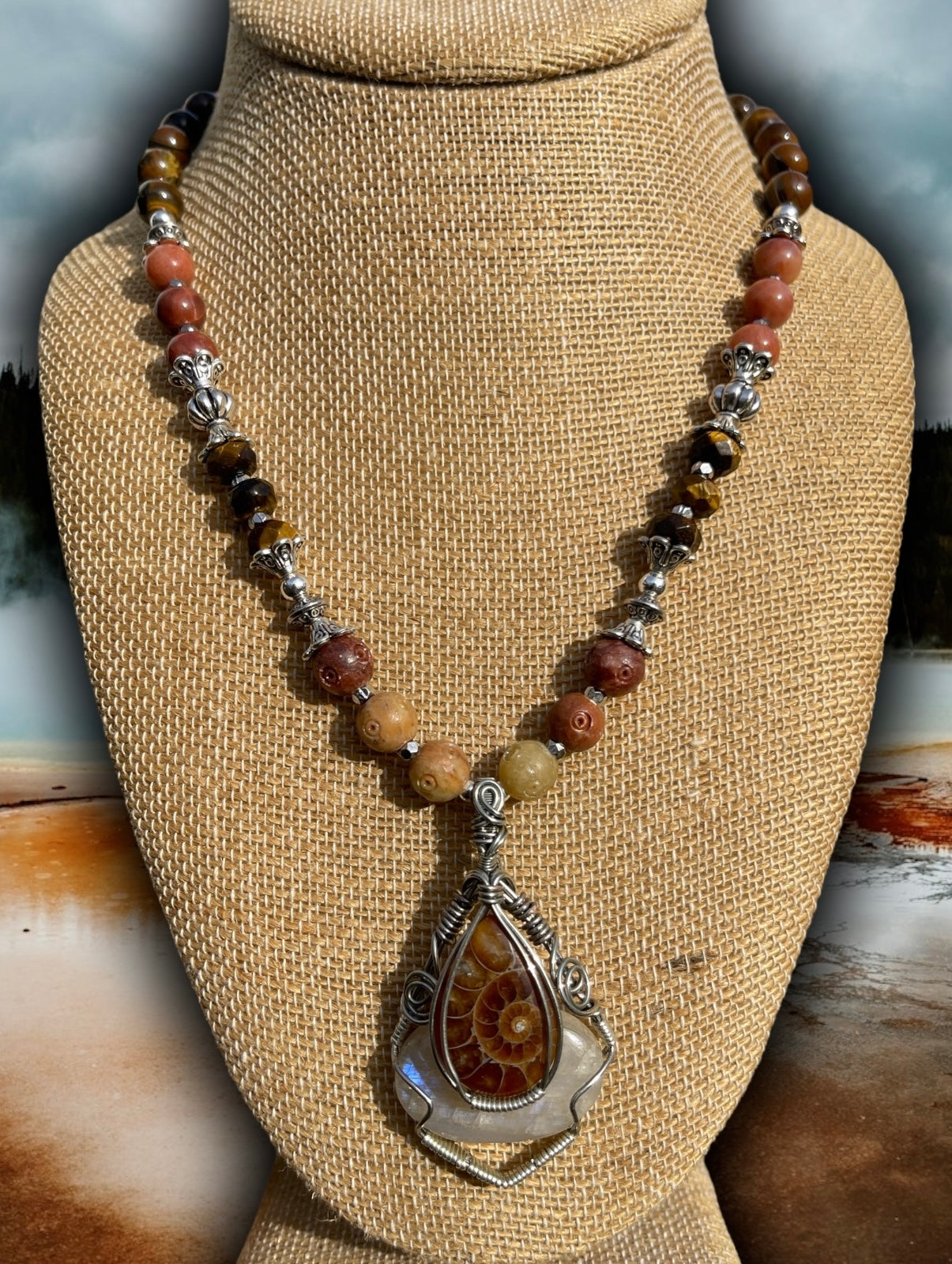 Alice • Moonstone, Ammonite, Tigers Eye + Agate Necklace