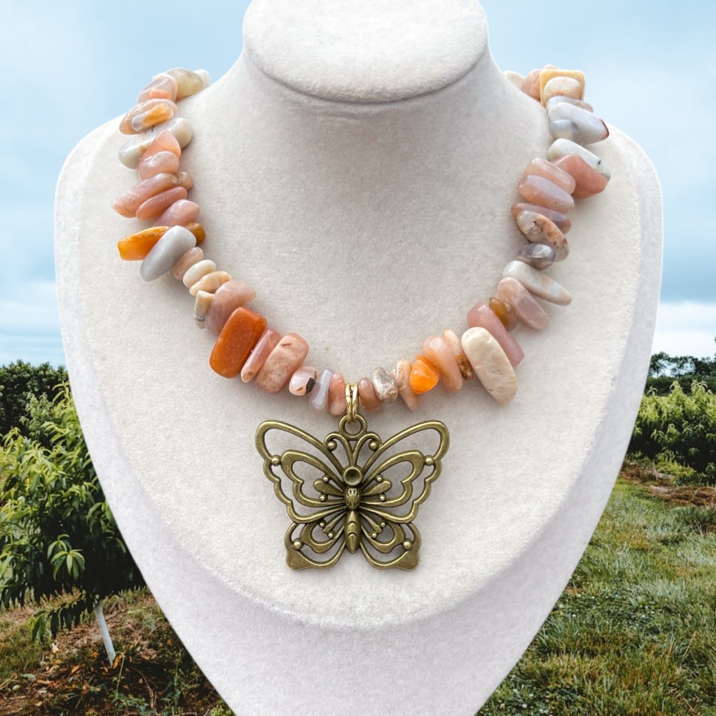 Ophelia • Vintage Style Sunstone Butterfly Necklace