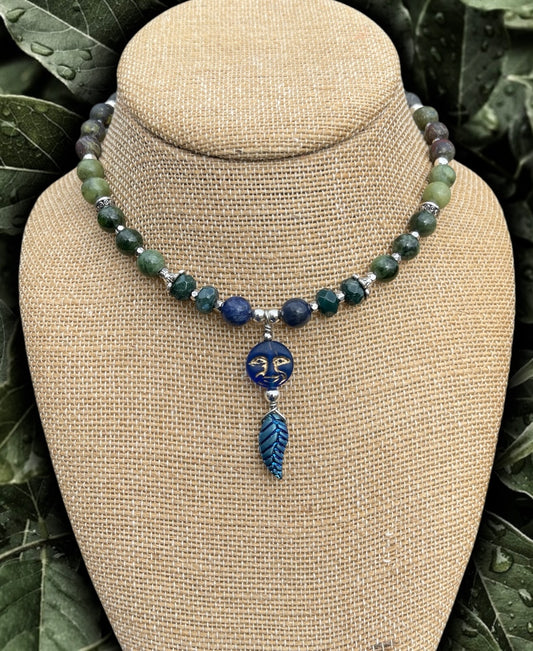 Valerie • Dioptase, Sodalite + Moss Agate Moon Choker