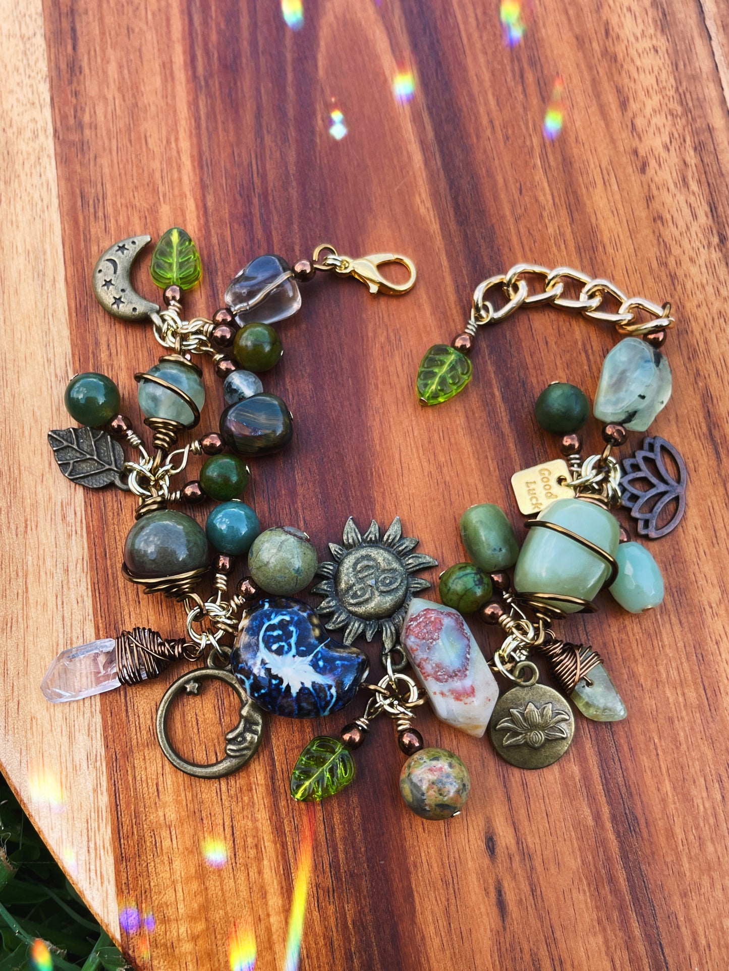 Woodlands • Green Crystal Charm Bracelet
