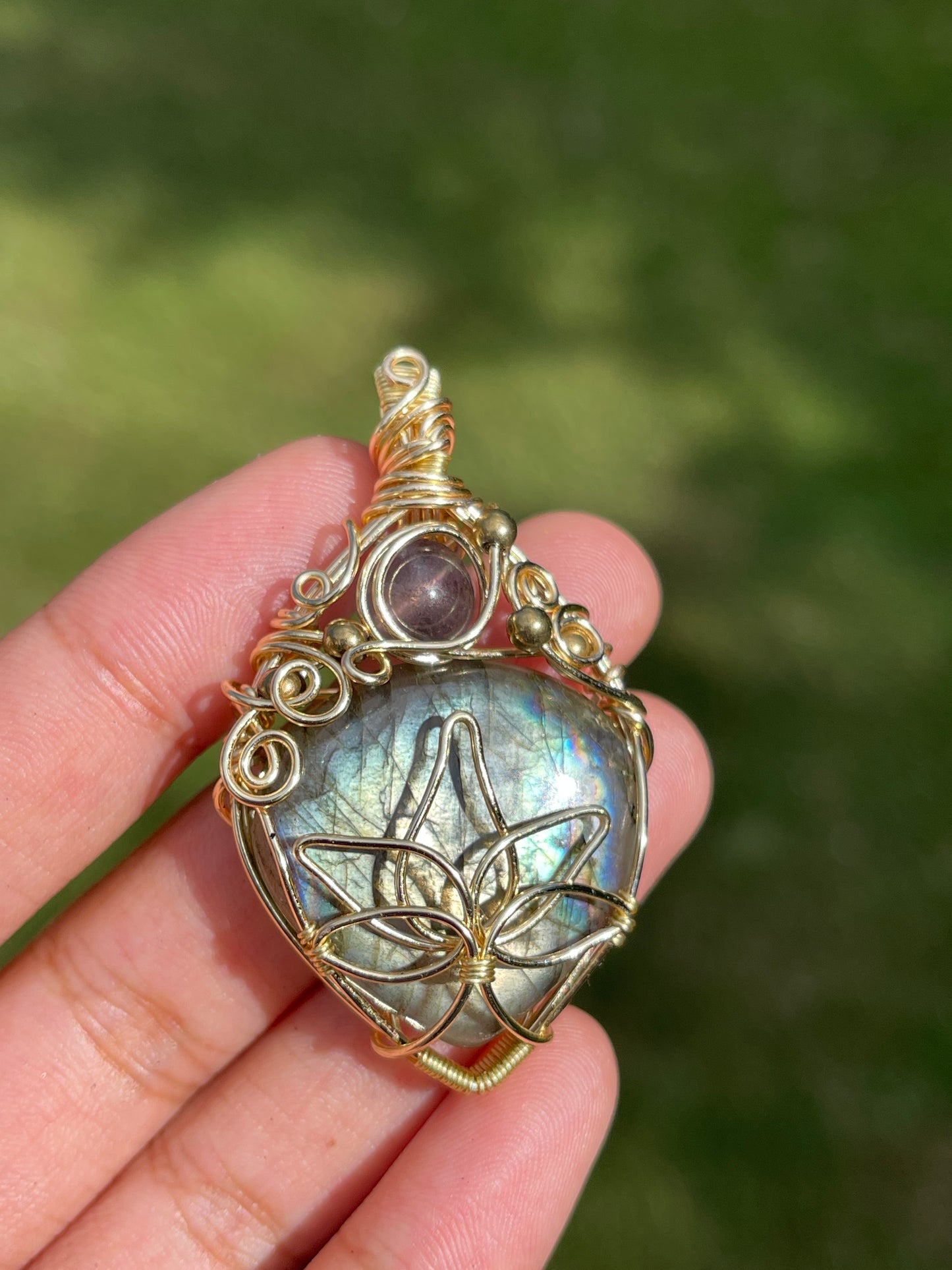 Fallyn • Labradorite, Fluorite, Jade + Mossy Agate Lotus Flower Necklace