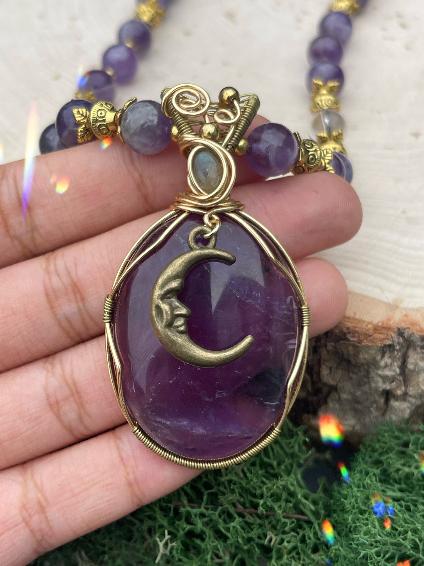 Lunaria • Amethyst + Labradorite Moon Necklace