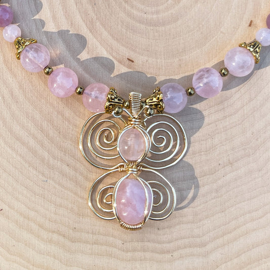 Calísta • 10mm Rose Quartz Butterfly Necklace