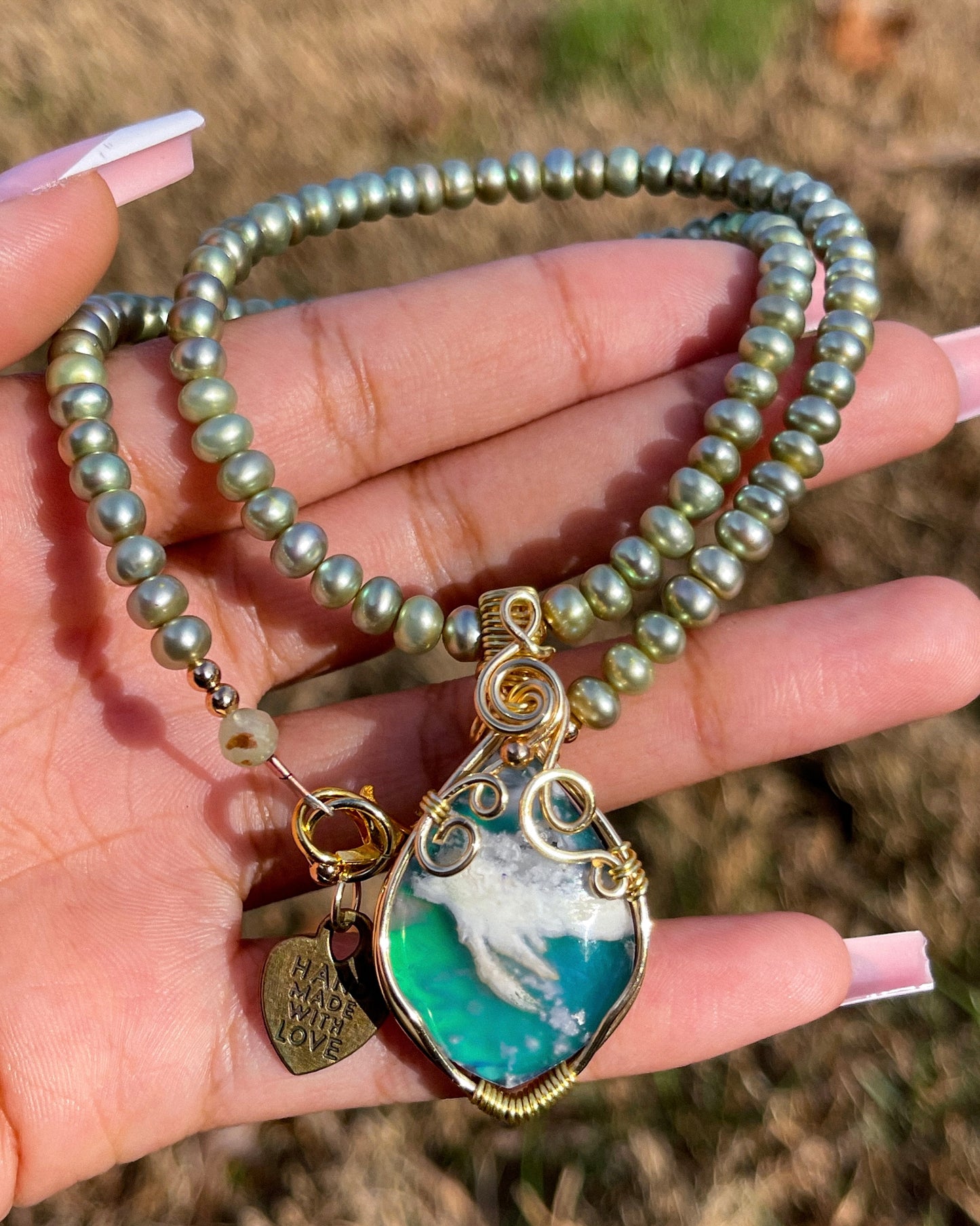 Vixen • Aurora Plume + Sage Green Pearl Necklace