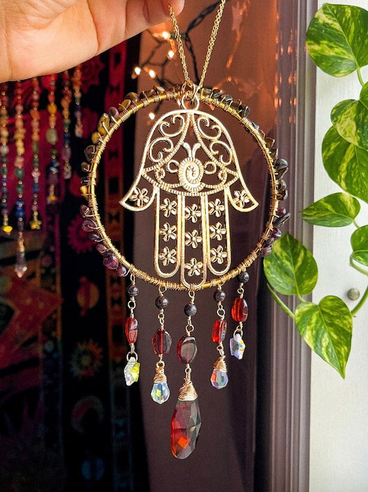 4” Amber + Garnet Hamsa Hand Suncatcher