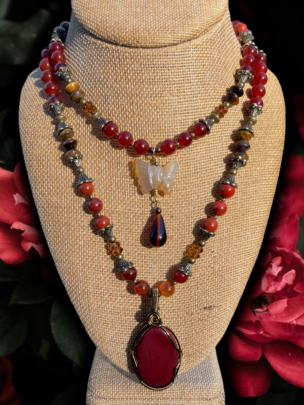 Bella • Mookaite, Tigers Eye + Carnelian Butterfly Necklace Set