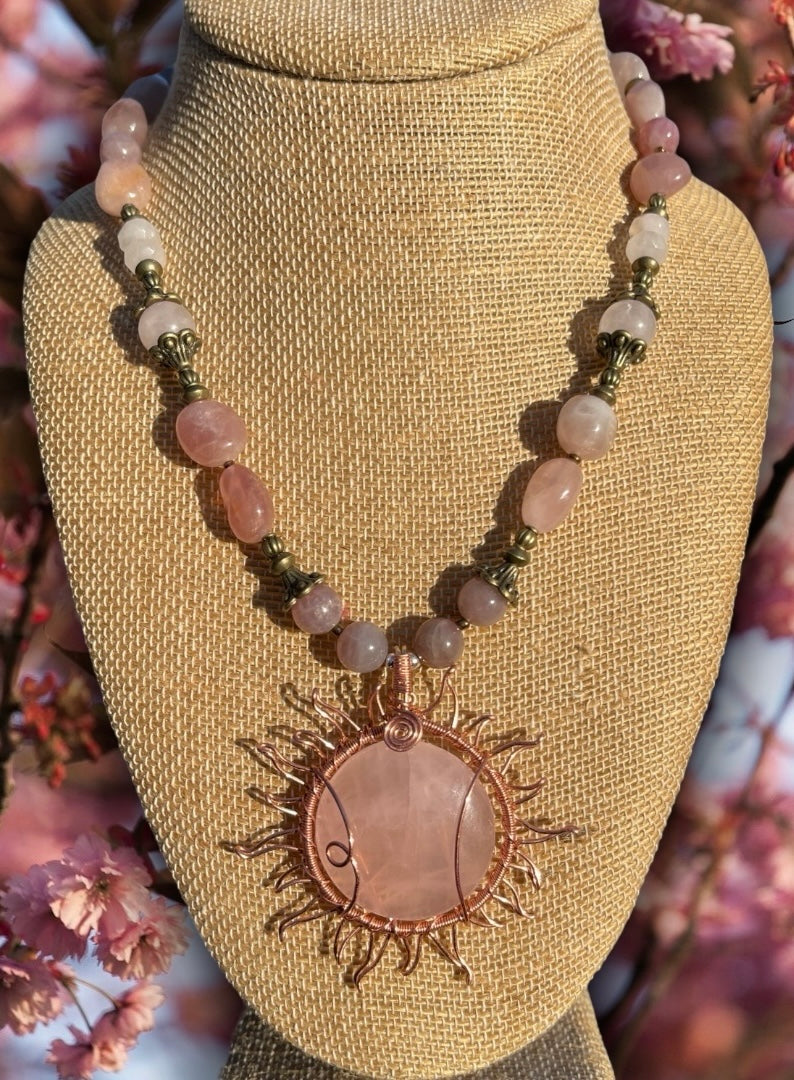 Sophie • Madagascar Rose Quartz Sun Necklace