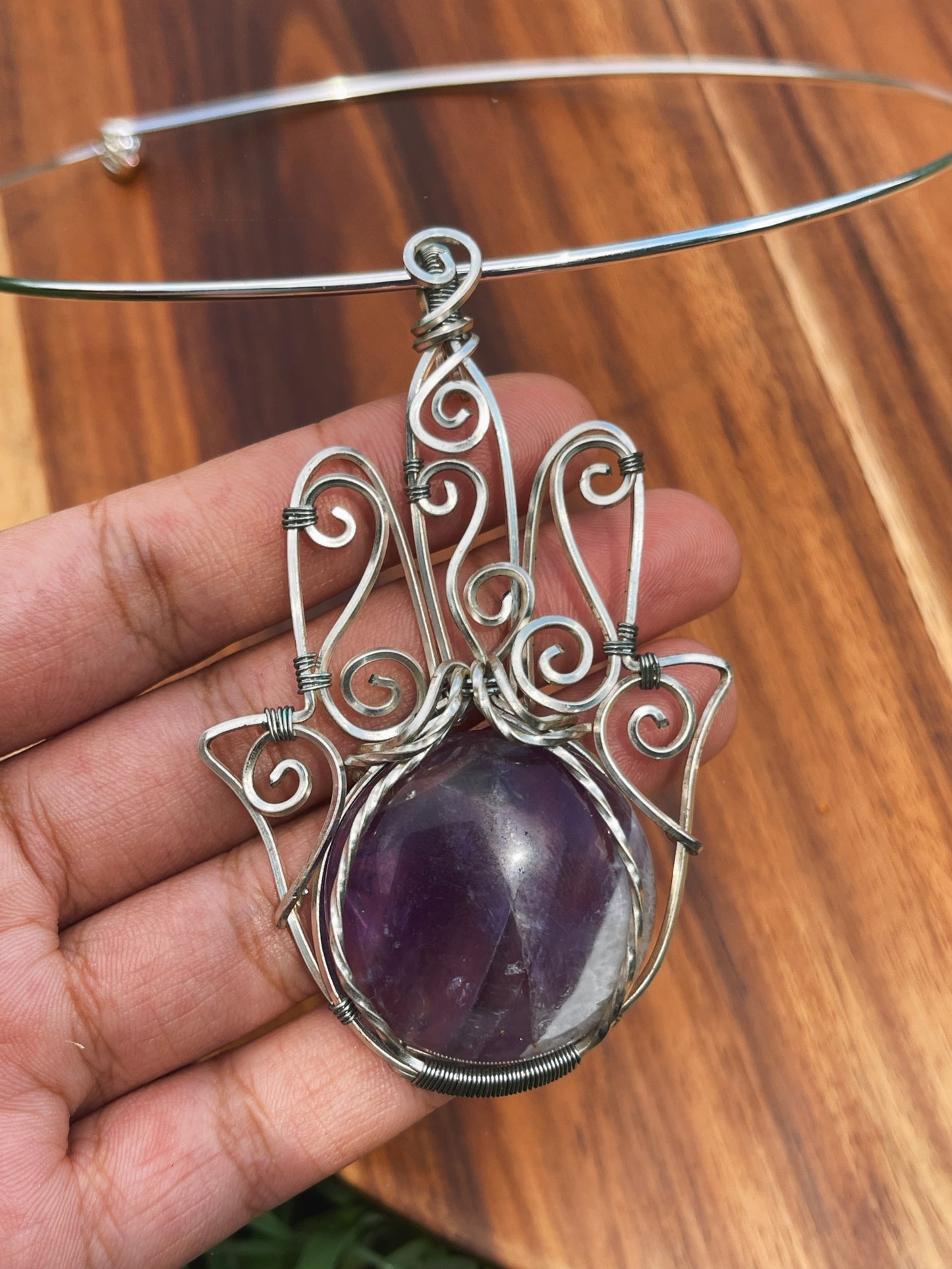 Amethyst Hamsa Hand Necklace