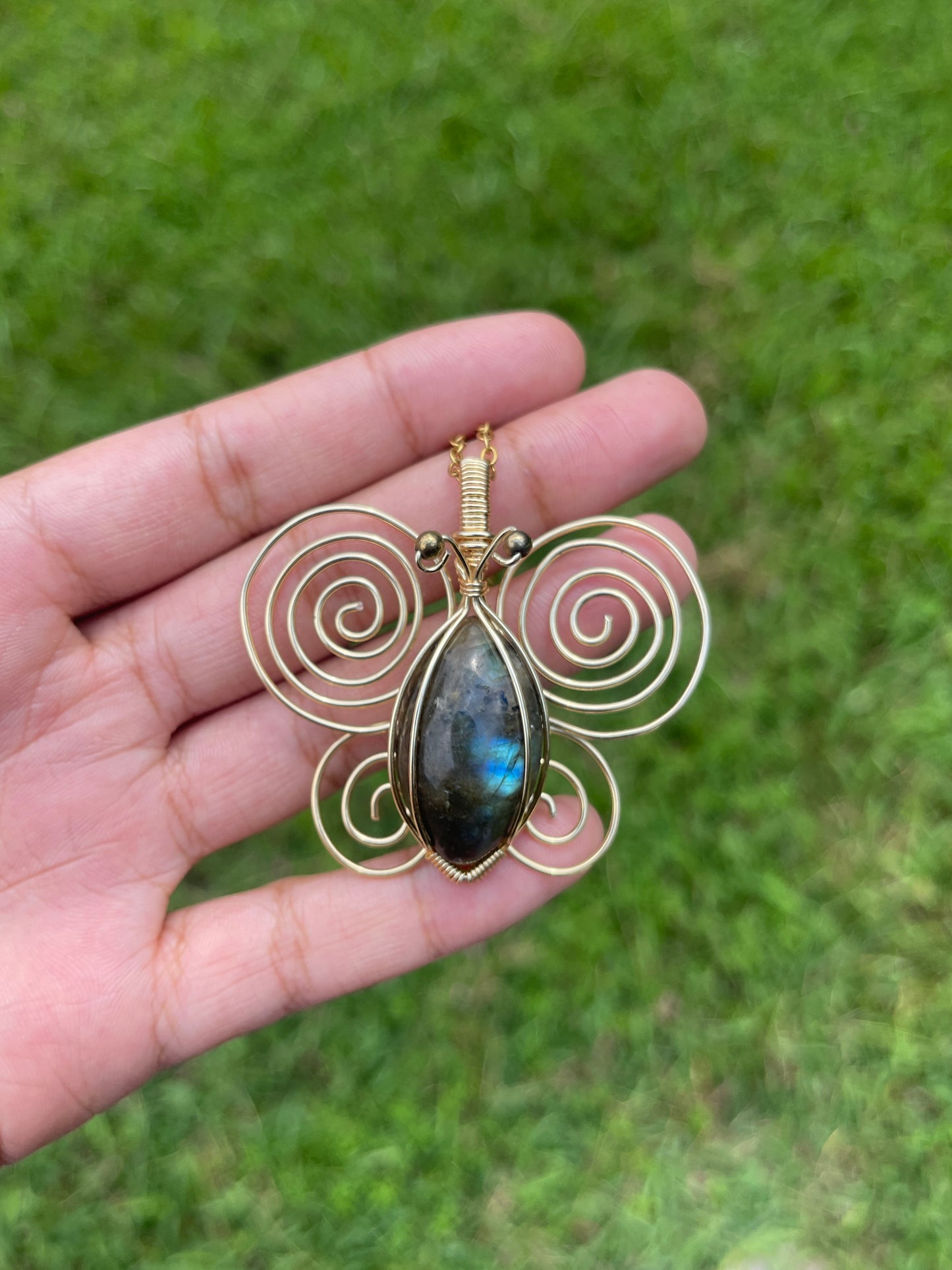 Blue Labradorite Butterfly Pendant
