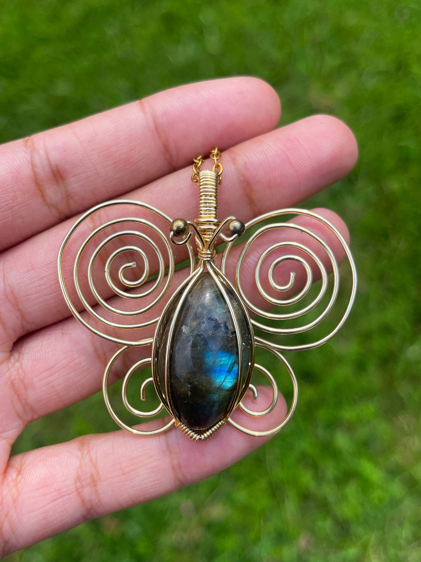 Blue Labradorite Butterfly Pendant