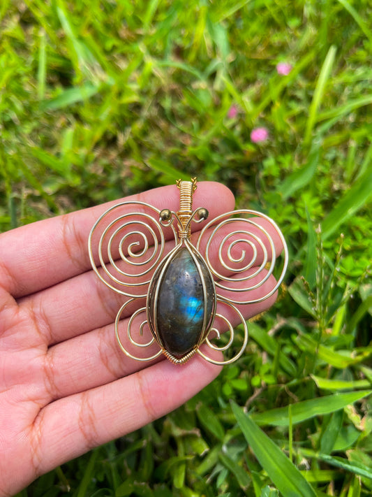 Blue Labradorite Butterfly Pendant