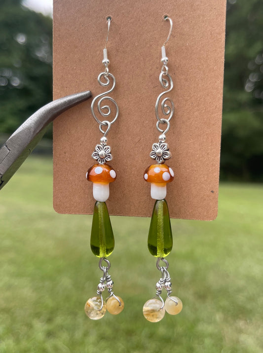 Citrine Fairy Mushroom Earrings