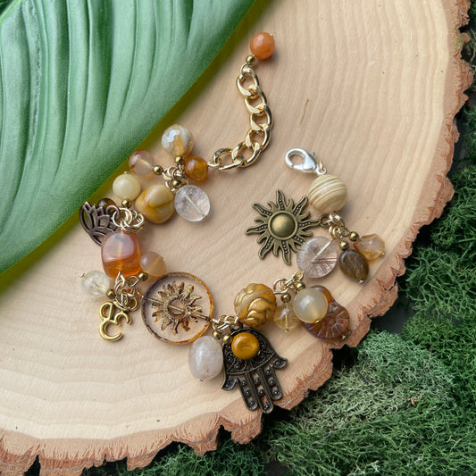 Citrine, Amber, Honey Agate + Carnelian Charm Bracelet