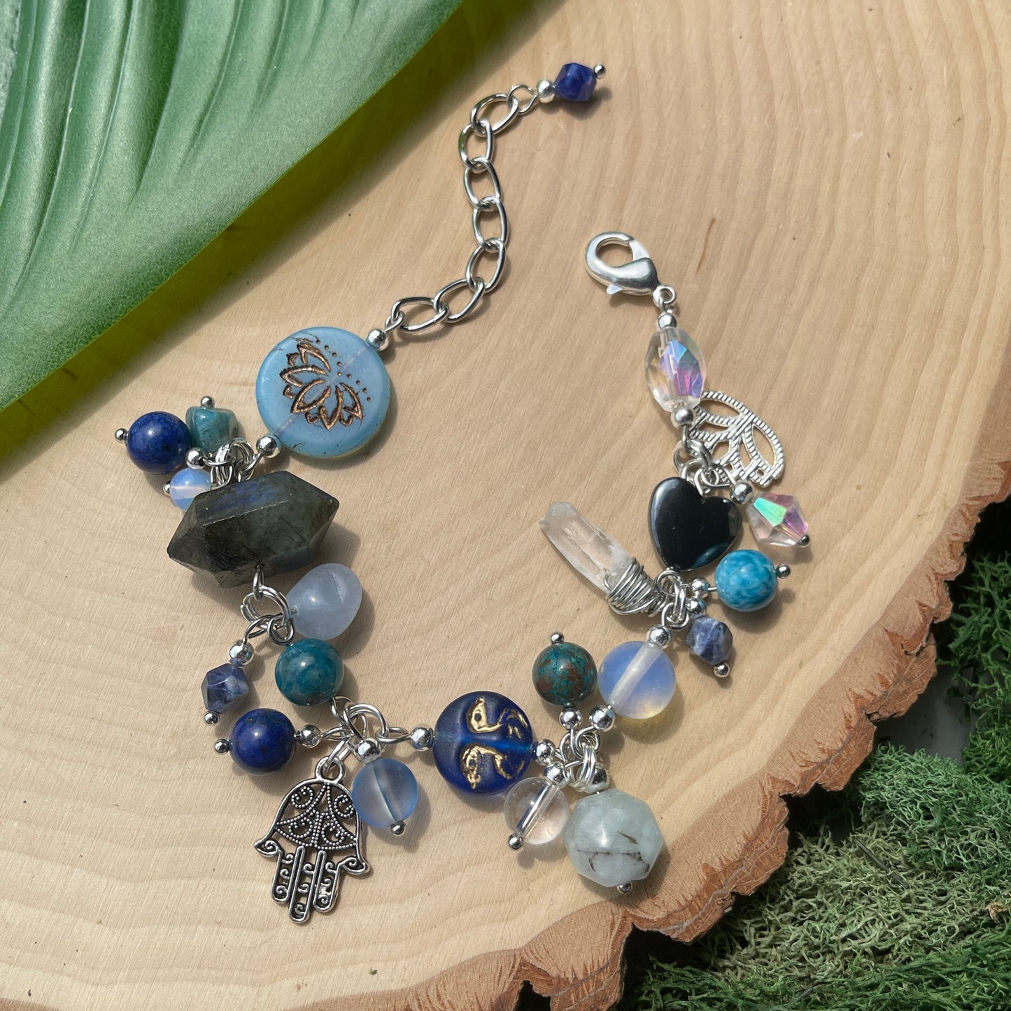 Aquamarine, Opalite, Lapis Lazuli + Sodalite Charm Bracelet