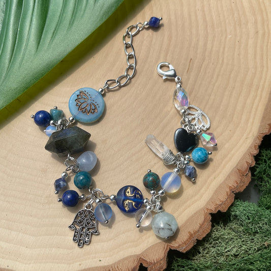 Aquamarine, Opalite, Lapis Lazuli + Sodalite Charm Bracelet