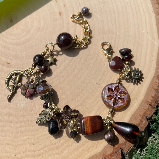 Garnet + Amber Charm Bracelet