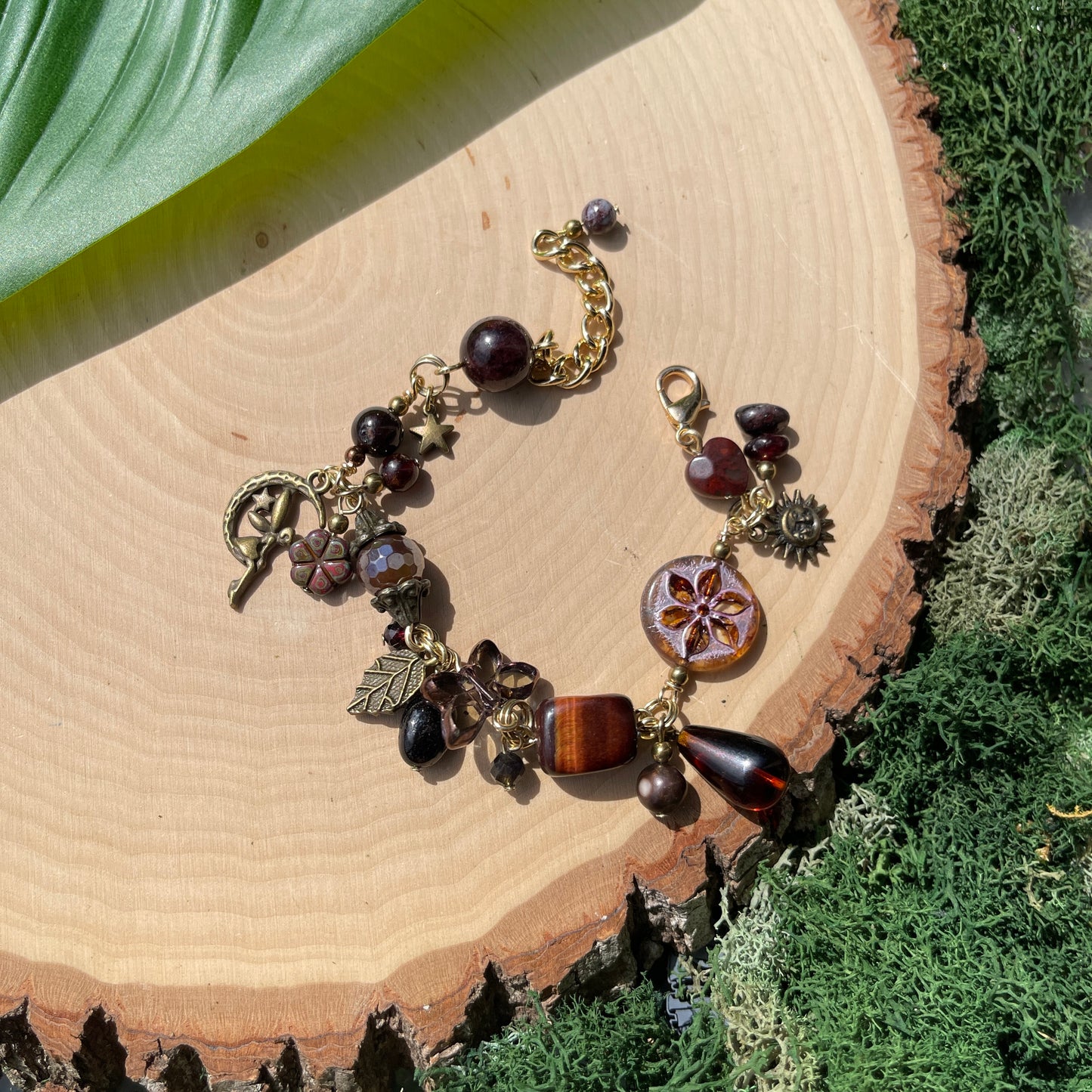 Garnet + Amber Charm Bracelet