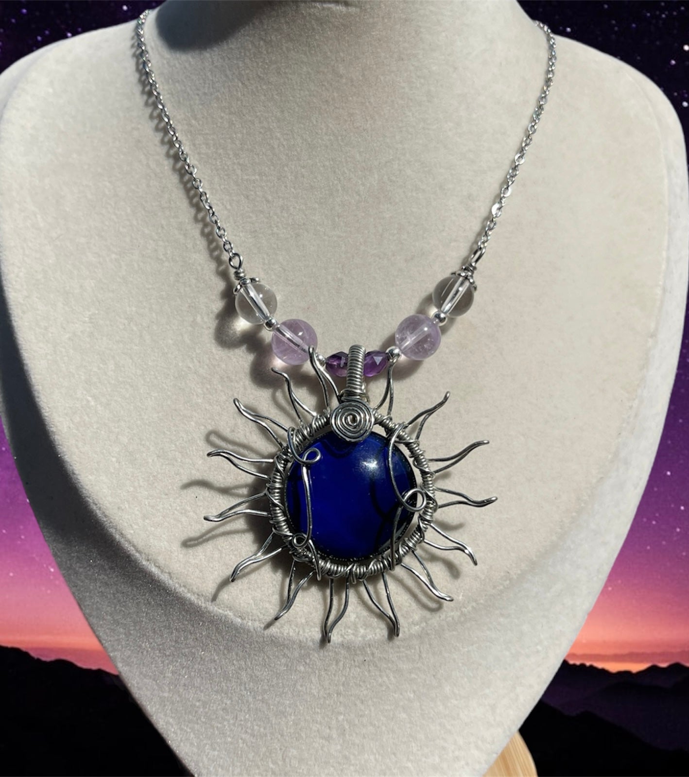 Wire-Wrapped Sun “Mood Pendant” Necklace