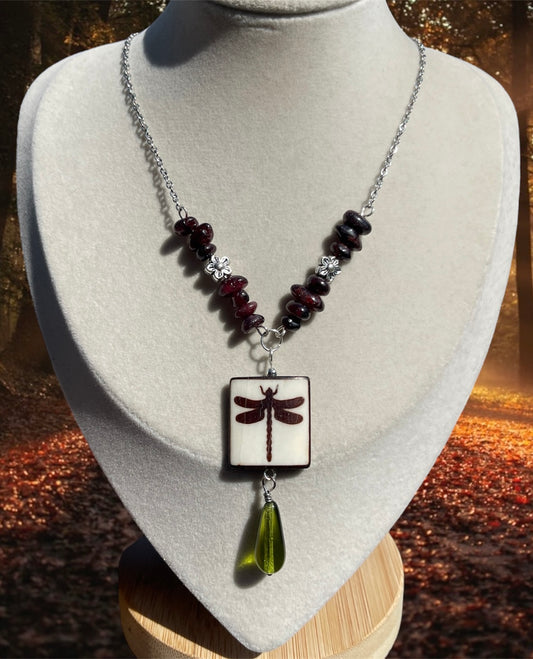 Garnet Dragonfly Necklace