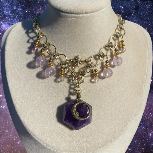 Cosmic Skies Chainmail Amethyst Necklace