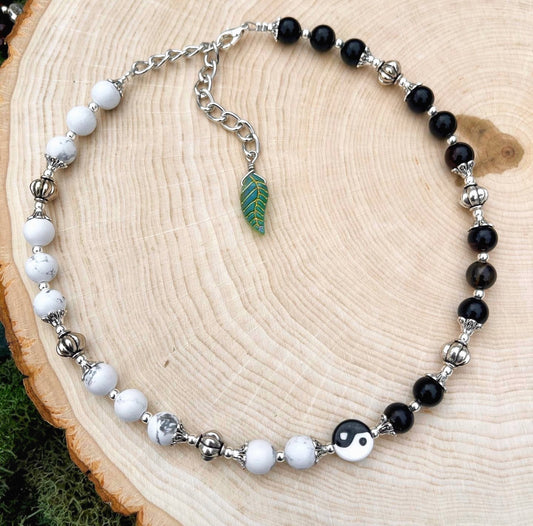 Howlite + Obsidian Yin Yang Choker
