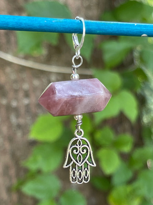Madagascar Rose Quartz Hamsa Hand Hair Charm