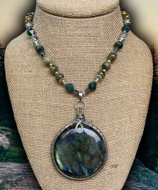 Sage • XL Labradorite + Green Garnet Necklace